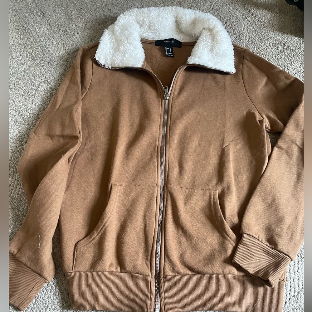 Forever 21 Tan Jacket with Sherpa Collar